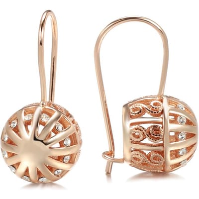 Nouvelle Tendance Boucles d'Oreilles de Mariée Or Rose Pour Femmes Boucles d'Oreilles Pendantes Boule Fleur Creuse Insolites Bijoux de Mode Quotidienne pour Mariage beige