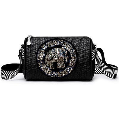 Nieuwe Olifant Patroon Dames Eén Schouder Diagonale Band Tas Grote Capaciteit Diamant-ingelegd Mama Tas black