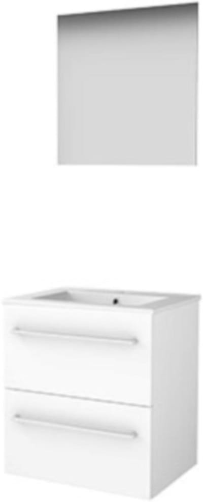 Basic-Line Ultimate 46 Badkamermeubelset - 60 x 46 cm - Met Grepen - 2 Lades - Keramische Wastafel - 1 Kraangat - Spiegel met Indirecte LED Verlichting - Ice White