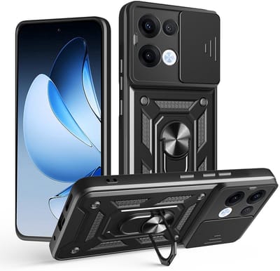 MobyDefend Hoesje - Geschikt voor Oppo Reno13 - Pantsercase Met Draaibare Ring - Zwart