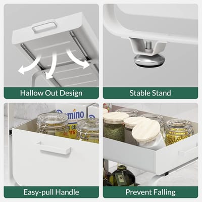 Famanu – Opbergrek onder de gootsteen - organizer voor de keuken met 2 niveaus - opslag onder de wastafel - schuiforganizer voor keuken - kast - badkamer - koolstofstaal (wit)