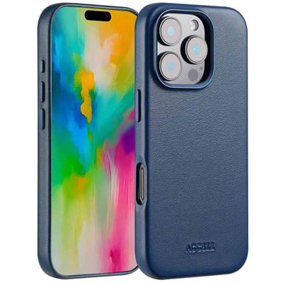 Accezz Hoesje - Geschikt voor iPhone 16 Pro - geschikt voor MagSafe Leather Backcover - Nightfall Blue