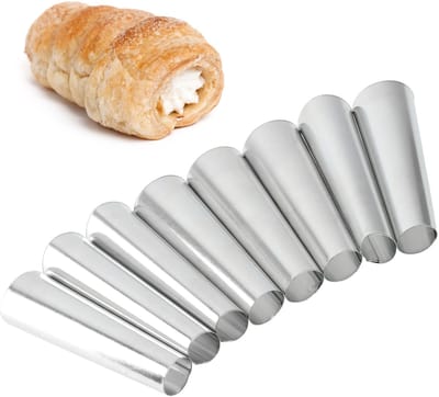 KADAX Set schuimrollers, ronde bakvormen voor het maken van slagroomrollen, traditionele bakaccessoires voor slagroombuisjes, irispelvormset (set 8 x 9 cm)