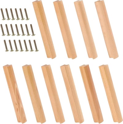 Set van 10 Houten Meubelhandgrepen 160mm voor Keukenkasten en Lades met Schroeven en Stripdeuren, Ideaal voor Meubelrenovatie en Interieurdecoratie