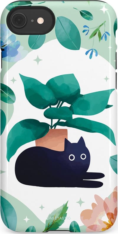 Casetastic hoesje geschikt voor Apple iPhone SE / Apple iPhone 7 / Apple iPhone 8 - Dubbellaagse bescherming - Plantenkat - Fashion Case - Lichtgrijs Turquoise Wit Mintgroen