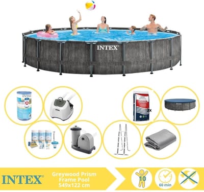 Intex Prism Frame Greywood Zwembad - Opzetzwembad - 549x122 cm - Inclusief Filter, Zoutsysteem en Zout
