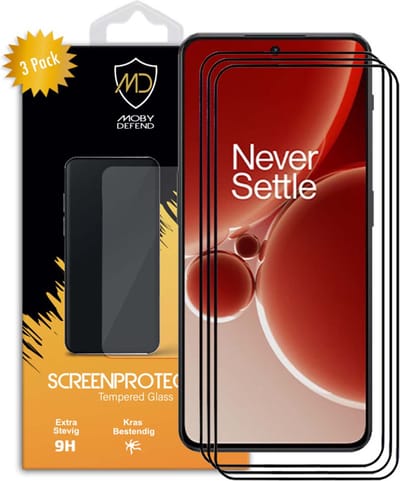 3-Pack MobyDefend Screenprotectors - Geschikt voor OnePlus Nord 3 - Screensavers Met Zwarte Randen - Gehard Glas