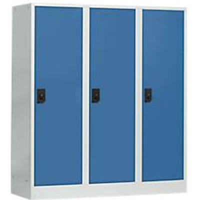 Schoollocker, compartimentbreedte 400 mm, 3 compartimenten, lichtgrijs/briljantblauw