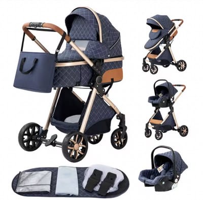 LUMÉ STORE Kinderwagen 3-in-1 - Buggy - Plooibuggy - Maxi Cosi - Kinder Bed - Opvouwbaar - Comfort - Pasgeboren - Reiswagen - Blauw
