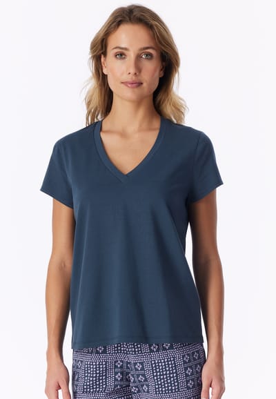 Shirt met korte mouwen en v-hals, diepblauw - Mix+ Relax 34