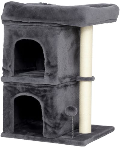 Katzenkratzbaum - Katzenturm, 2 Höhlen, Plattform, Sisalpfosten, Kompakt - Sisal - Dunkelgrau