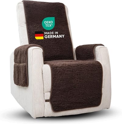 Novaliv fauteuilbeschermer voor relaxfauteuil bruin - universele fauteuilbeschermer met armleuningen en voetensteun - beschermende fauteuilhoes van scheerwol comfort fauteuilhoes fauteuilkussen fauteuilsprei