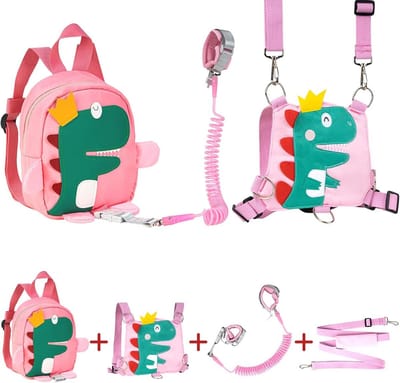 Veiligheidsharnassen voor baby's - 4-in-1 Babywandelharnas met Draaibare Polsschakelriem en Dinosaurus Peuterrugzak