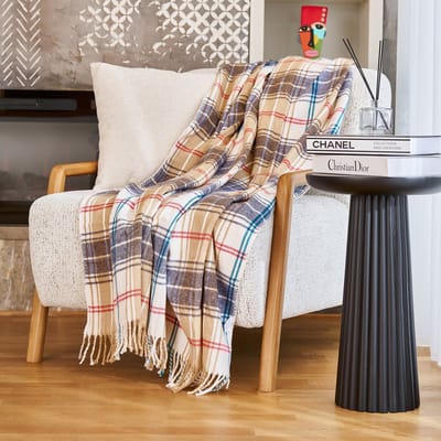 Boraboi® Katoenen Deken- 130x170 cm ,(Blauw,wit,beige,rood) 260 GSM – Ademend & Zacht – Dubbelzijdig – Vier Seizoenen