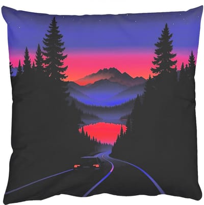 Sierkussens - Kussentjes Woonkamer - 50x50 cm - Auto - Donkere dennenbomen - Zonsondergang