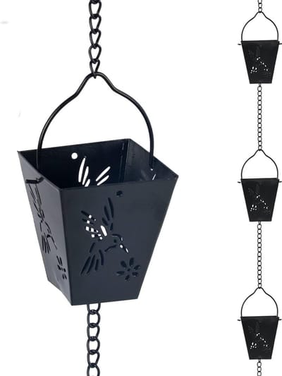 Regenketting Vierkant - Waterafvoer Ketting - Dakgoot Decoratie - 12 Stijlvolle Cups - 3.3 Meter - Zwart