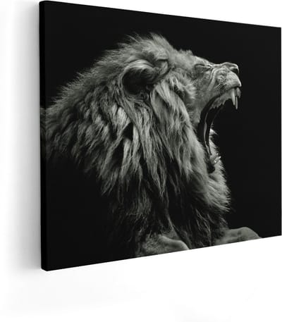 Artaza Canvas Schilderij Leeuw - 100x80 cm - Groot - Wanddecoratie Dieren - Muurdecoratie Zwart Wit - Schilderijen Op Canvas
