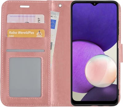 Hoesje - Met Pasjeshouder - Geschikt voor Samsung Galaxy A22 4G - Luxe Bookcase Portemonee - Flip Case - Kunstleer Book Case - Flipcase - Book Cover - Walletcase - Portemonneehoes - Rosé goud