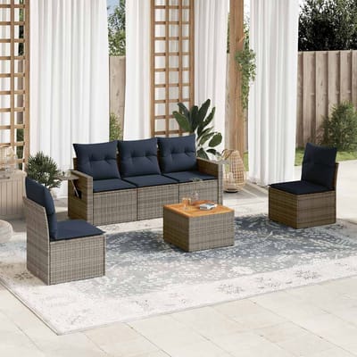 vidaXL - 6-delige - tuinbankset - met - kussens, - grijs - polyrotan