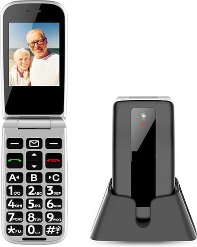4G - Senioren Klaptelefoon + EXTRA BATTERIJ - Mobiele Telefoon - Grote Toetsen - Met Oplaadstation - Zwart met Zilver - Big button GSM -