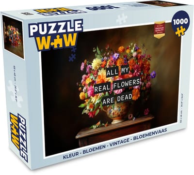 Puzzel Kleur - Bloemen - Vintage - Bloemenvaas - Legpuzzel - Puzzel 1000 stukjes volwassenen