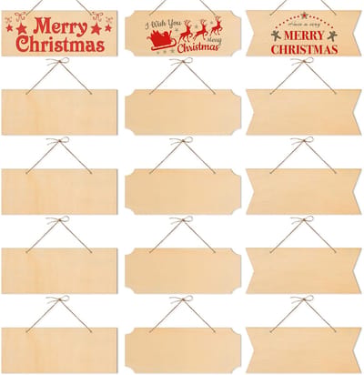 Solidchoice- Houten Bord 15 Stuks - Houten Plaquette - Hangende Decoratie - Voorgeboord - Henneptouwen - Duurzaam Houtmateriaal - Decoratieve Houten Plaques