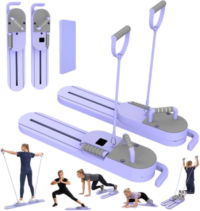 JOYNEXTBUY - Pilates Board 2-in-1 Split Design - Core Trainer met 2 Weerstandsbanden, Push-up Bars, Buikspiertrainer & Rugtrainer