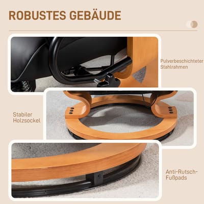 Fauteuil Relaxstoel Draaibaar Met Ligfunctie En Losse Voetensteun Voor Woonkamer En Kantoor Van Kunstleer Zwart