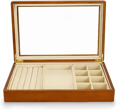 Sieradenorganisator Houten Doos - Sieraden opberger - Sieraden bewaren - Grote capaciteit - 14x10x5 cm - Beige
