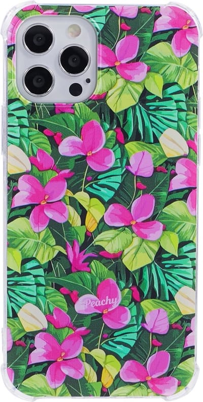 Peachy Tropical Leaves & Flowers TPU met versterkte hoeken hoesje geschikt voor iPhone 11 Pro Max