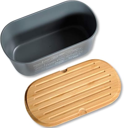 Famanu - Broodtrommel melamine bamboe grijs 34 x 18 x 14 cm 58501 | Luxe opberger, modern design voor keuken en dagelijks gebruik