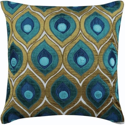 Luxe FluWelen Sierkussenhoes 65x65 cm Groen Blauw Patroon Vogel Art Deco
