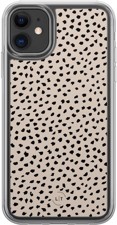 Hoesje geschikt voor iPhone 11 - Almond dots - 2in1 backcover - Gestipt - Beige - Leuke Telefoonhoesjes