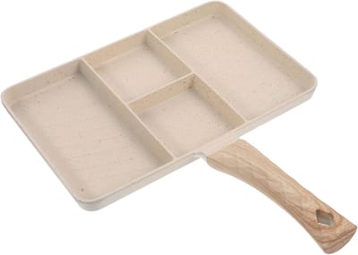 Aluminiumlegering Koekenpan - Antiaanbakpan Omeletpan - Ontbijt Bereiden - Meerdere Groeven - 35x27.5x2.3cm - Beige