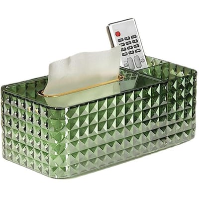 Boîte de Rangement Mouchoirs Texture Losange Cloison Latérale Conteneur Serviettes Napkins Étui Vert Transparent vert