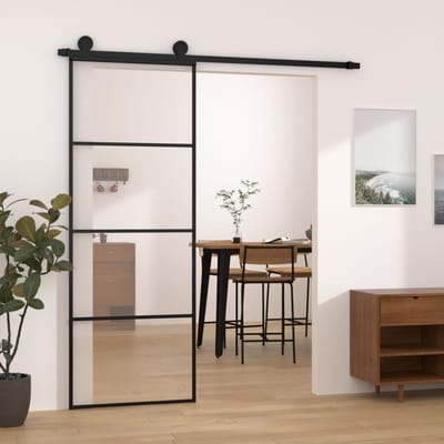 vidaXL - Schuifdeur - met - beslag - 76x205 - cm - ESG-glas - en - aluminium