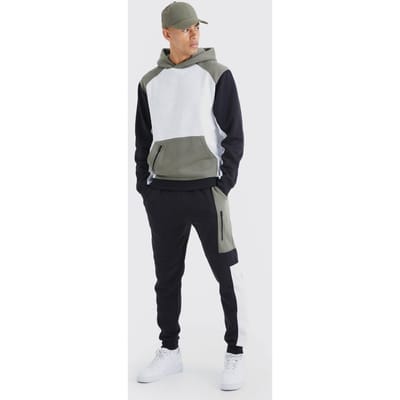Regular Fit Raglan Kleurblok Trainingspak met capuchon | Khaki | Size XS
