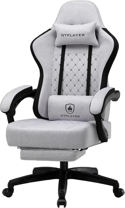 GTPLAYER - Gamingstoel Ergonomisch - Met Veerzitkussen en Voetensteun - Zwart-grijs