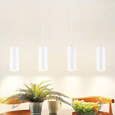 NETTLIFE Hanglamp - 4-Lichts - GU10 fitting - wit - metaal eetkamerlamp - hout Design - vintage hal lamp - voor eetkamer | keuken | café | woonkamer | slaapkamer-excl. lichtbron