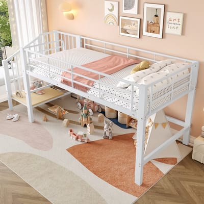 90 x 200 hoogslaper met opbergladder - vrije ruimte onder het bed - wit - zonder matras