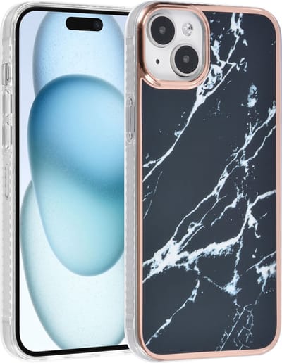 iPhone 15 Plus TPU Back Cover hoesje - Marble Black- Zwart