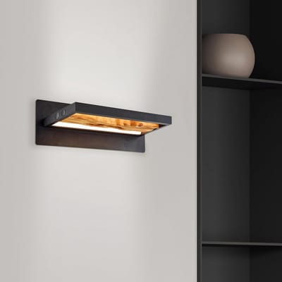 Moderne LED Wandlamp Zwart met Hout - 35 cm - Warm Wit Licht - Plafondverlichting