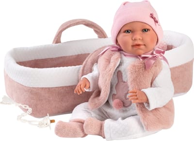 Llorens softbody babypop 42 cm met geluid roze reiswieg en speen