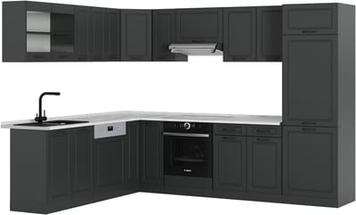 Vicco Hoekkeuken R-Line, Antraciet landhuis/Antraciet, 287 x 227 cm, WB Marmer