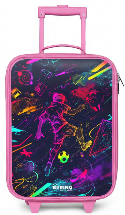 NoBoringSuitcases.com® - Kinderkoffer roze - Kindertrolley meisje - Straatvoetbal in ruimtekleuren - Koffer kind lichtgewicht - Reiskoffer trolley voor kinderen - Koffertje met lichtgevende wieltjes - Rolkoffer