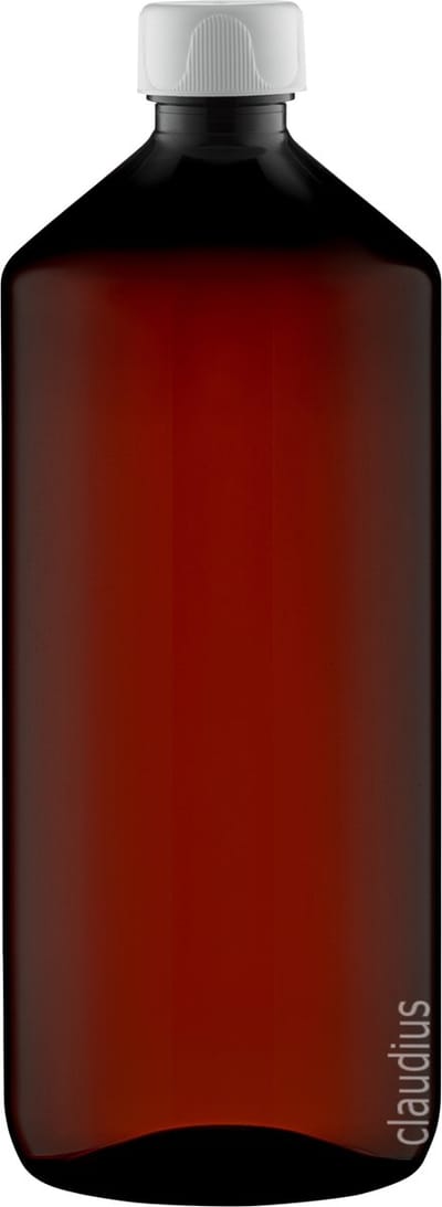 Lege Plastic Fles Apothekersfles 1 Liter PET Amber bruin - met witte ribbeldop - set van 10 Stuks - Navulbaar - Leeg