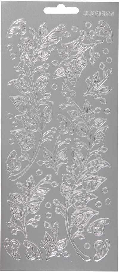Stickers, bladeren, vel 10x23 cm, zilver, 1 vel
