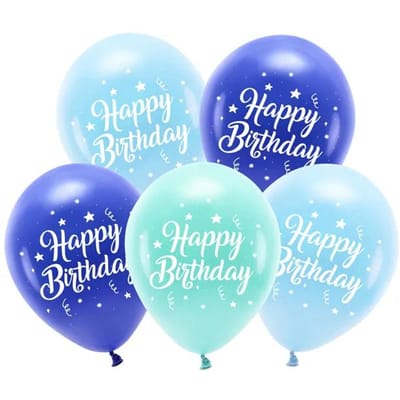 Partydeco - ECO ballonnen - Blauw Assorti 'Happy Birthday 5 stuks (26 cm)