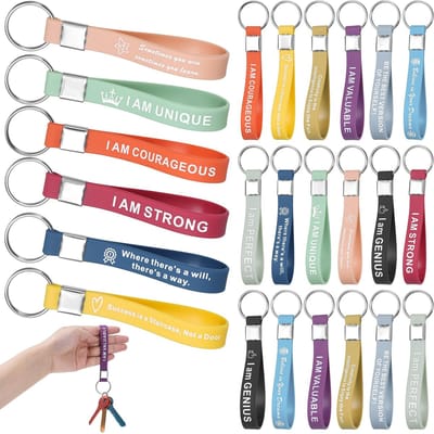 Dailygoods- Sleutelhanger 24 Stuks Inspirerende Citaat - Siliconen/Rubberen Sleutelhangers - Meerkleurig - Voor Collega's/Leraren - Positieve Woorden - Kwaliteit van Leven - Sleutels