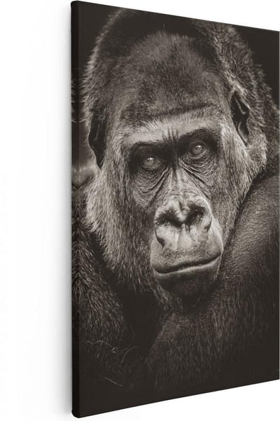 Artaza Canvas Schilderij Gorilla Portret - 20x30 cm - Klein - Wanddecoratie Dierenkop - Muurdecoratie Dieren - Kamer Accessoires
